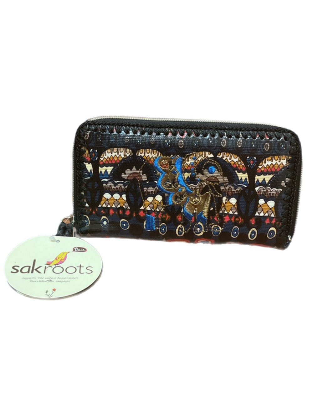 NWT Flawed Sakroots Elephant Embroidered Large  Zip Around Wallet
